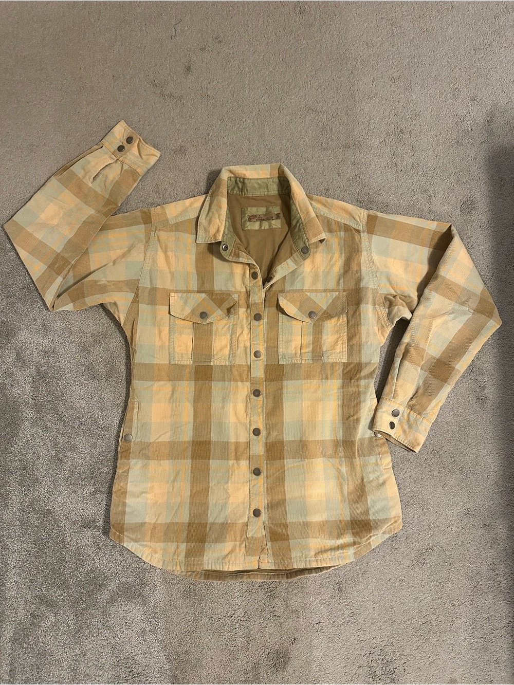 Prana Yellow and Tan Plaid Button-Down Shirt